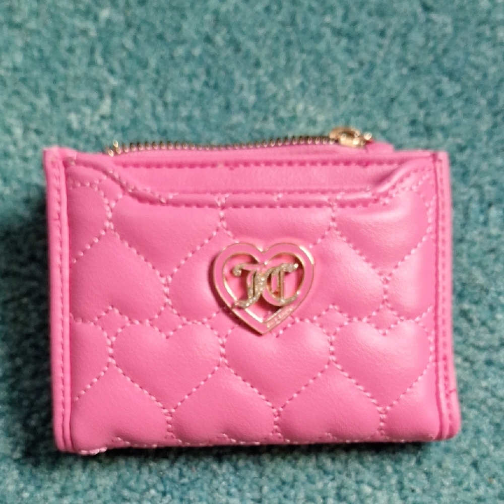 Juicy Couture Pink Heart Quilted Small Wallet EUC
